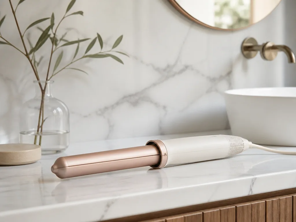 Modern epilator i vitt badrum med naturligt morgonljus